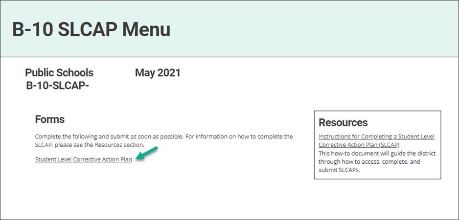 SLCAP Forms menu