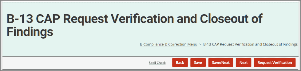 Request of verification and closeout example