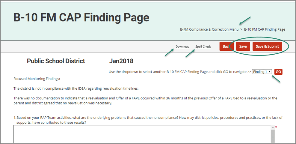 FM CAP Finding Page navigation