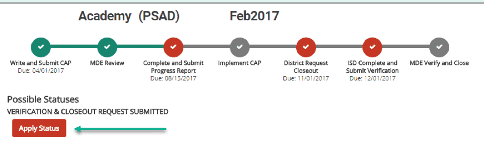 Click Apply Status to finalize this request