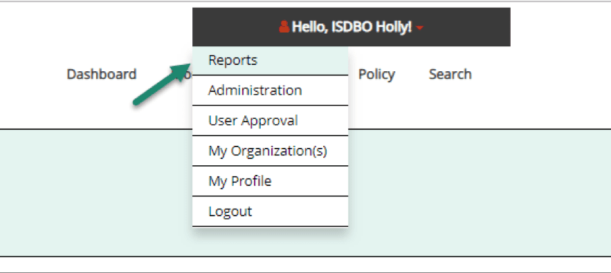 Access the report from the Reports dropdown menu item under your user name.