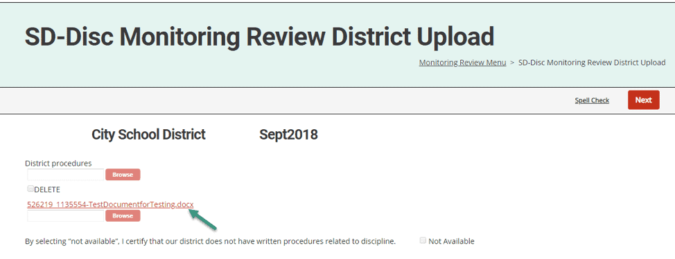 From the District Upload page, you may download each document by clicking on the document name link.