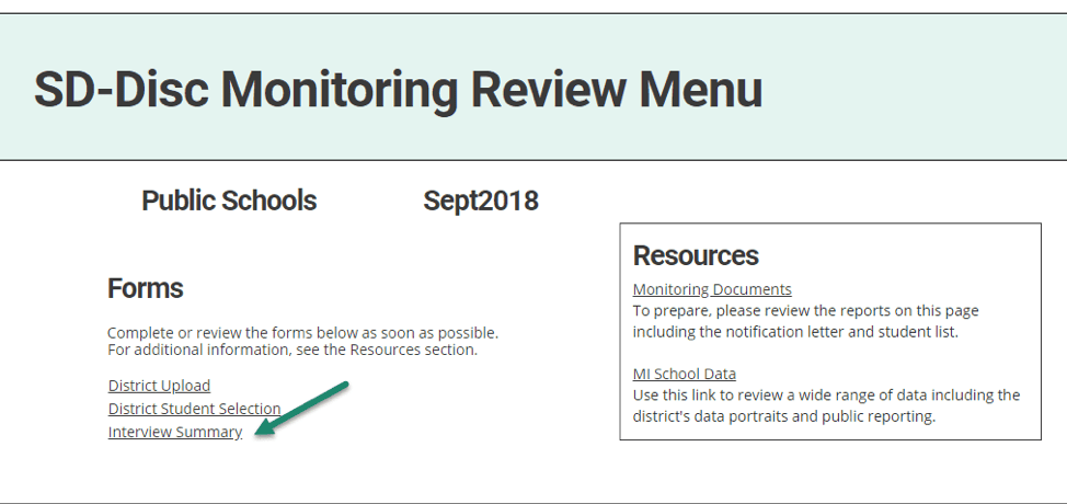 5. Access the Interview Summary page in the Monitoring Review activity to summarize the interview.