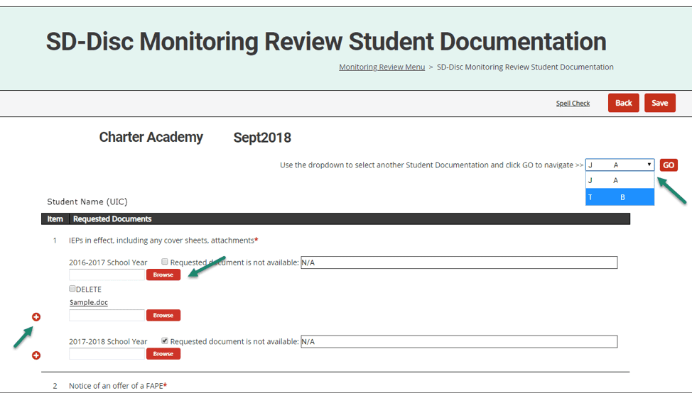 11. Access the activity from your Tasks Overview and click on the Activity link. It will be at the status, Student Records and Procedures Required. 12. Visit the Student Documentation page to upload the requested documentation for each student that has been selected. 13. Use the Browse button and upload the requested documentation. 14. Use the drop-down menu to toggle between available students. Complete the Student Documentation page for each student.