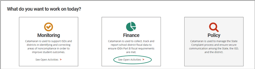 Access your Finance Tasks Overview by clicking on See Open Activities on the Finance tile.