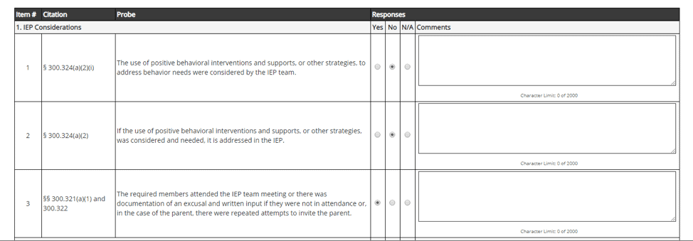 To complete the SRR, click the appropriate buttons under the Yes or No columns and complete text fields as necessary.