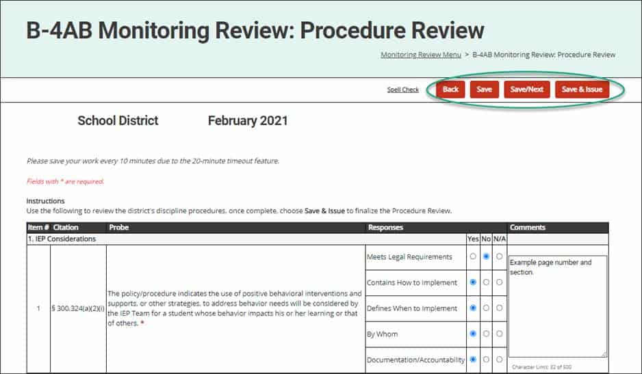 monitoring review procedure form