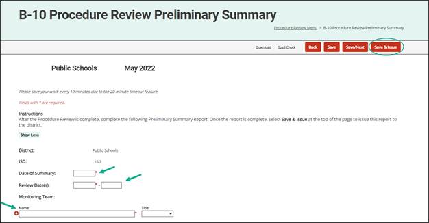 Procedure Review Preliminary Summary