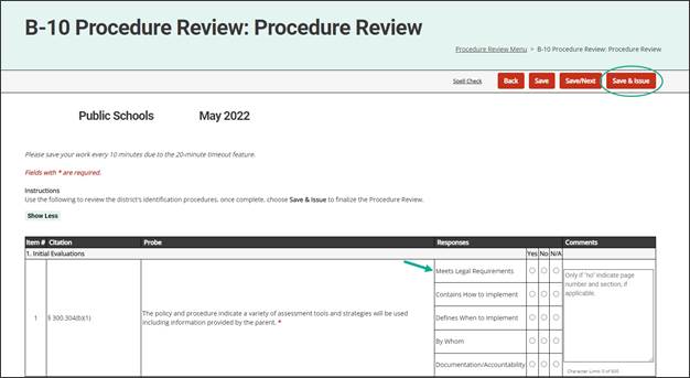 Procedure Review form