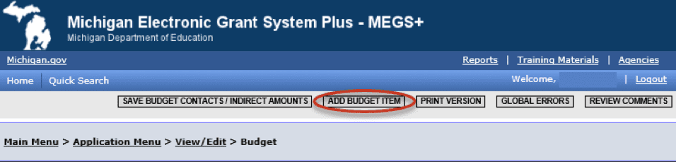 Add Budget Item link