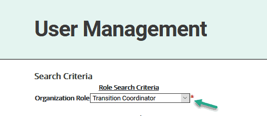User Management Page selecting organization role.