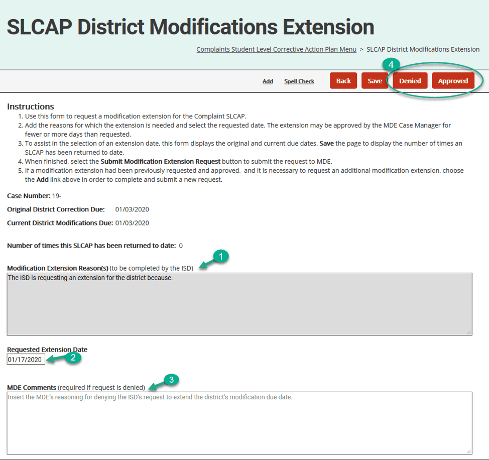 SLCAP District Modifications Extension page (ISD submitted for review)