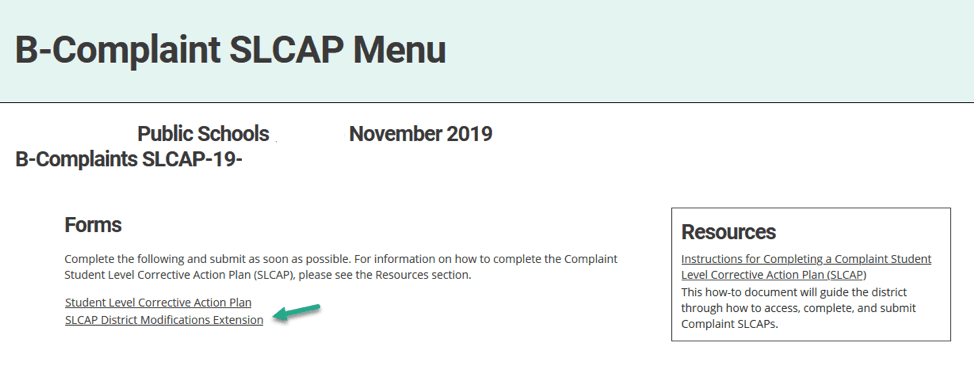 Complaint SLCAP Menu