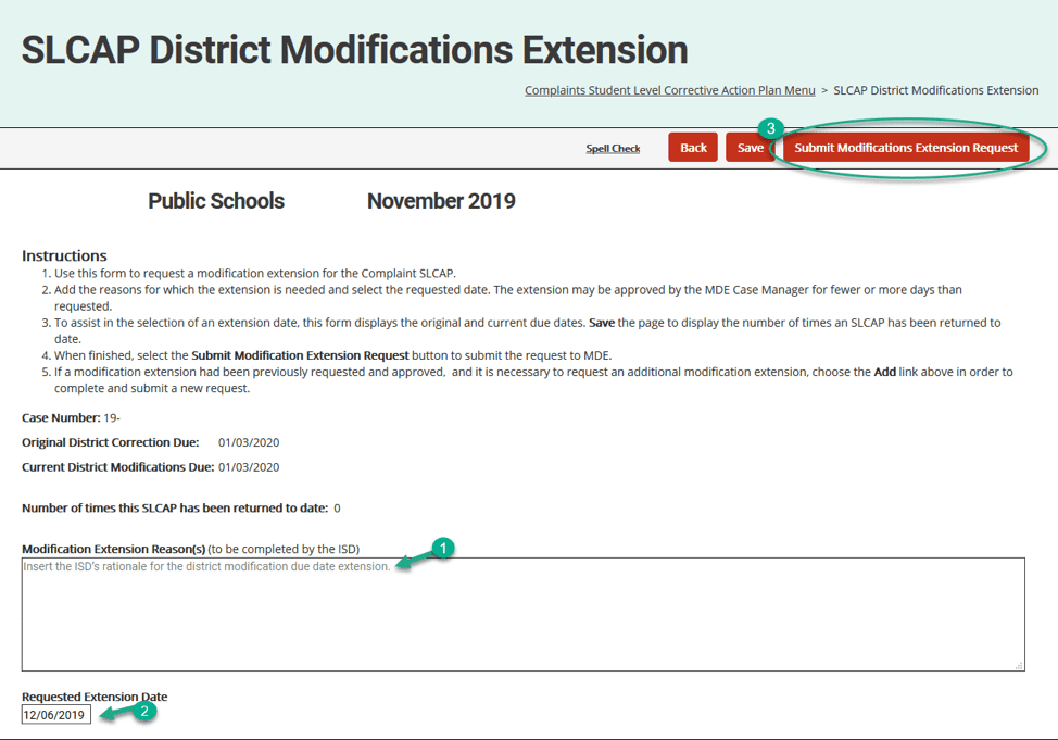 SLCAP District Modifications Extension form.
