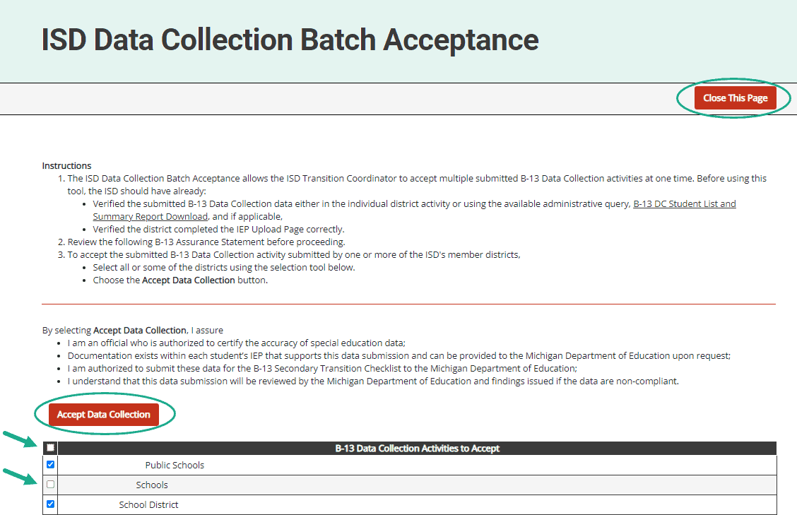 Data Collection Batch Acceptance page