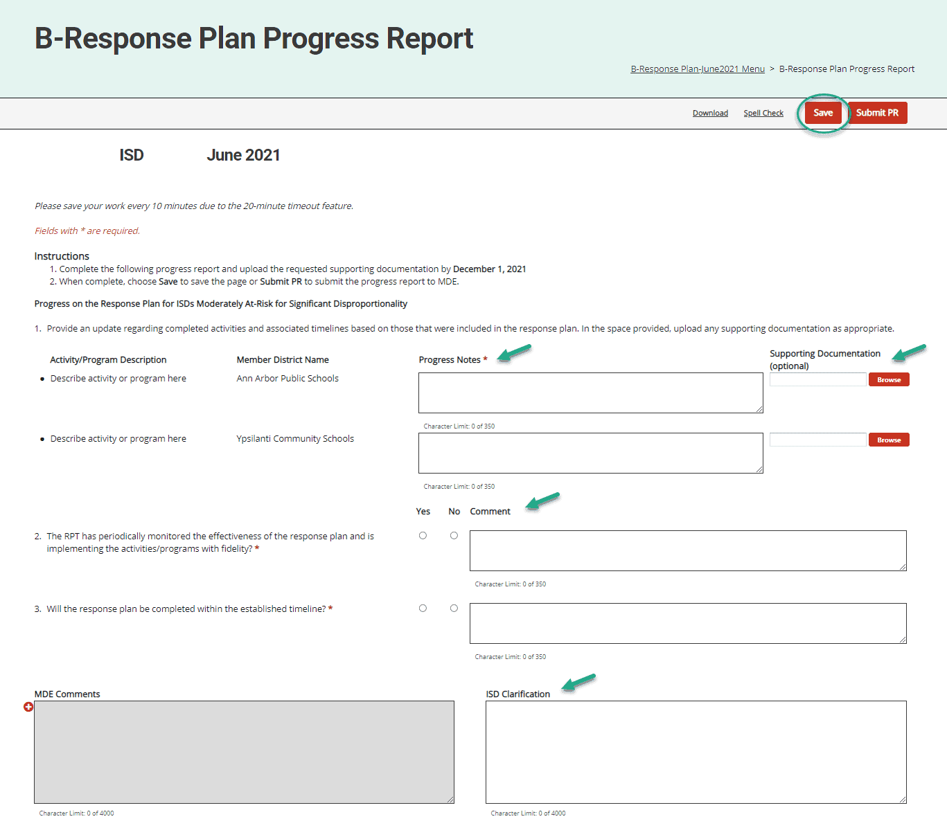 Progress Report form