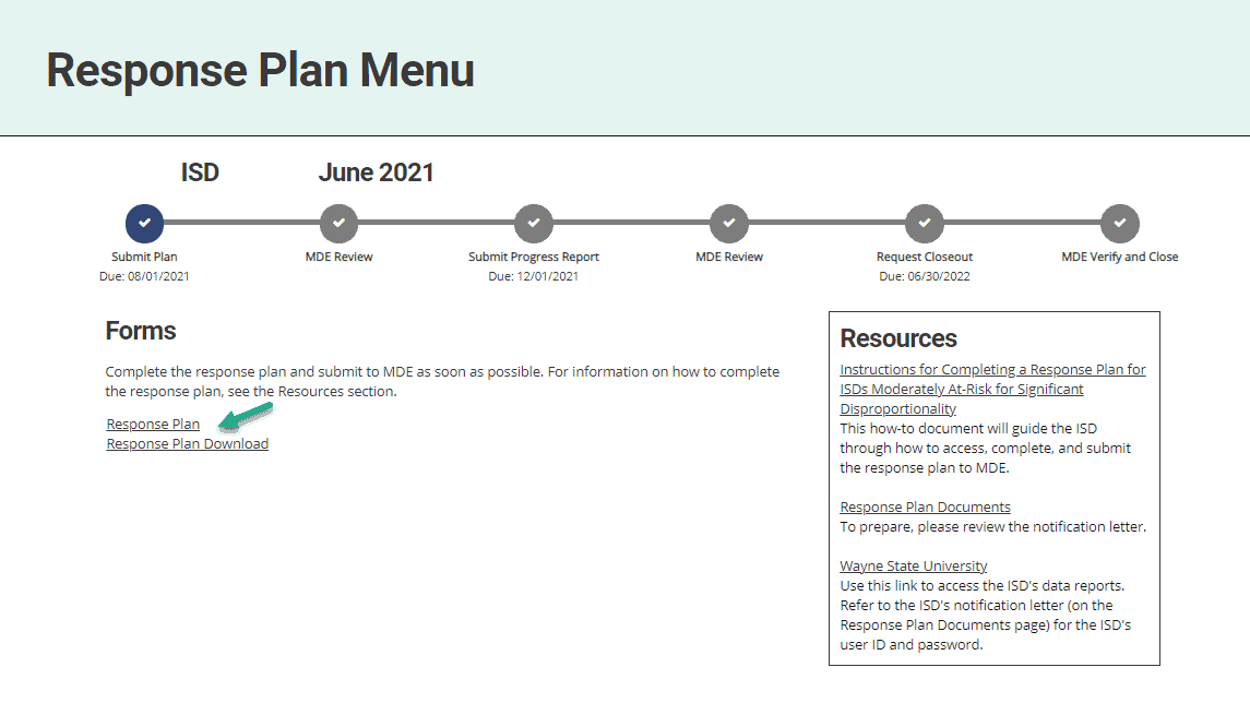 Response Plan Menu
