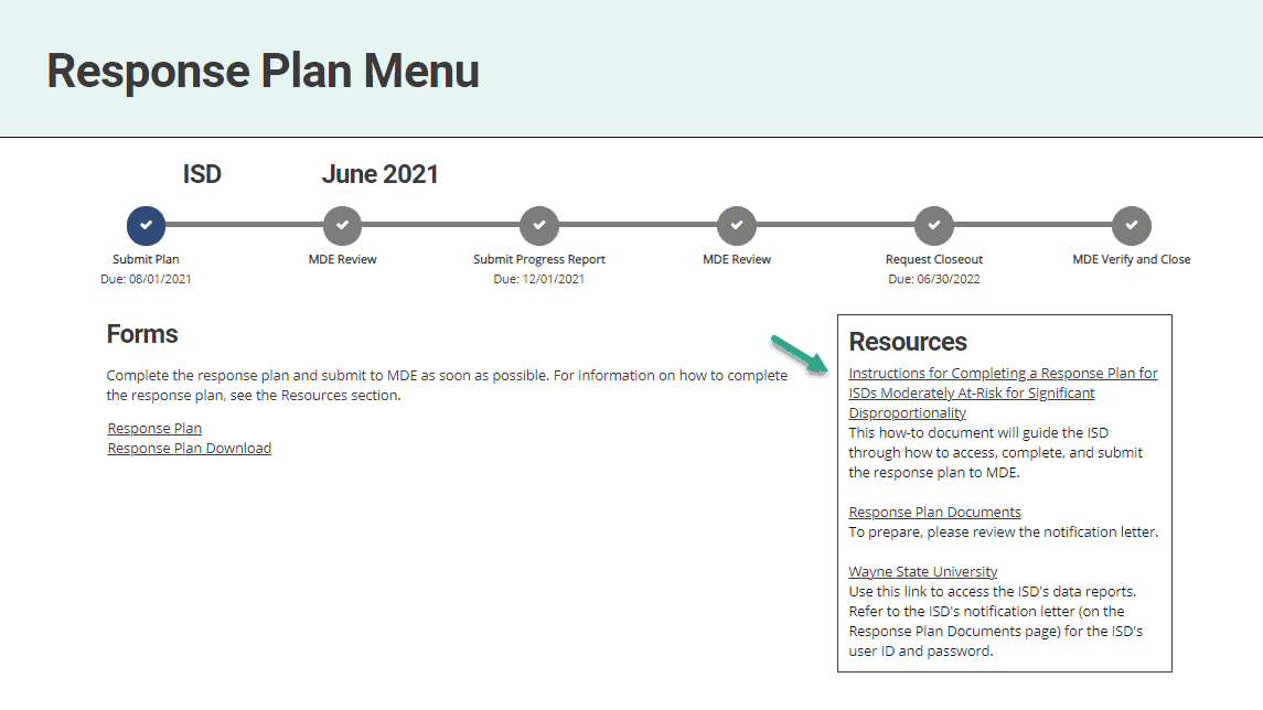 Response Plan Menu Resources