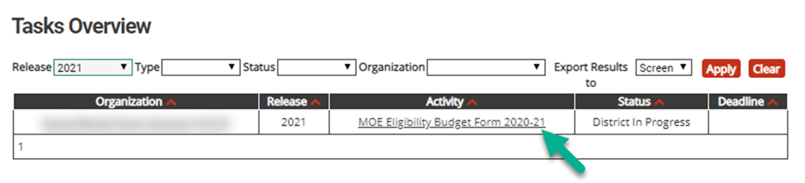 MOE Eligibility budget form link