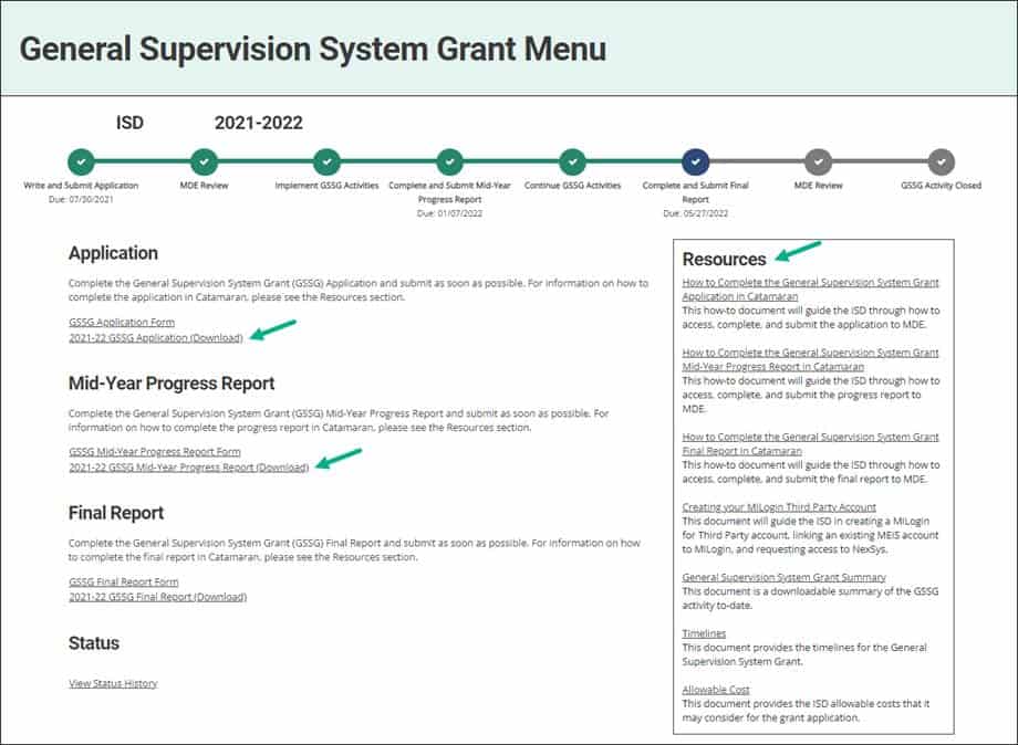 General Supervision System Grant Menu, Resources.