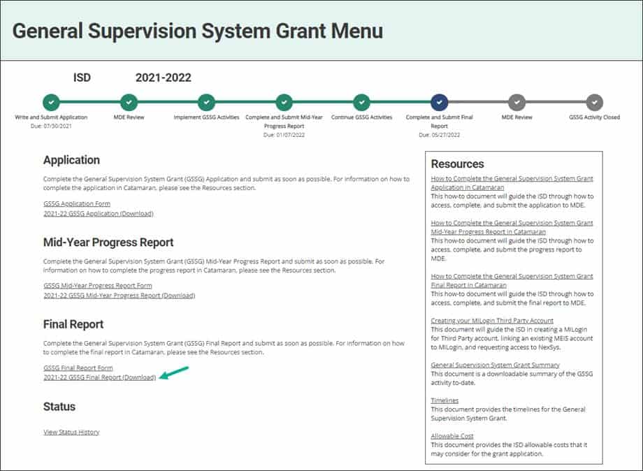 General Supervision System Grant Menu, final report download