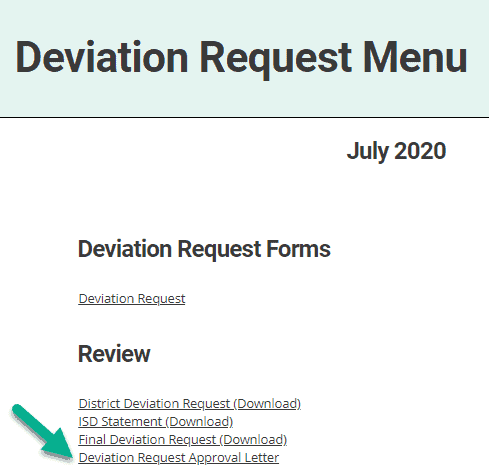 Deviation Request Approval Letter link