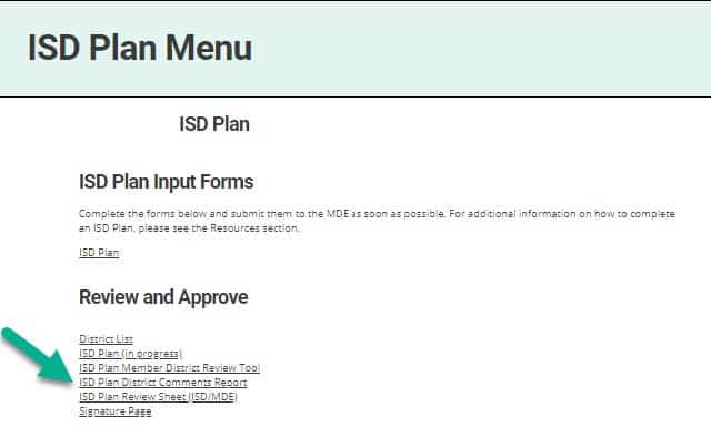 ISD Plan District Comments Report link