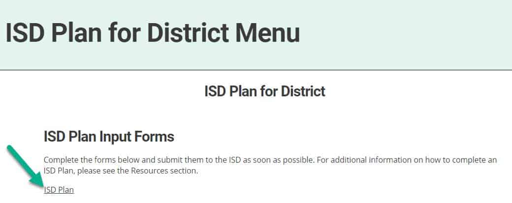 ISD Plan link on menu