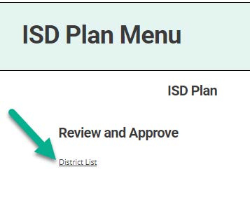 District List link on ISD Plan Menu