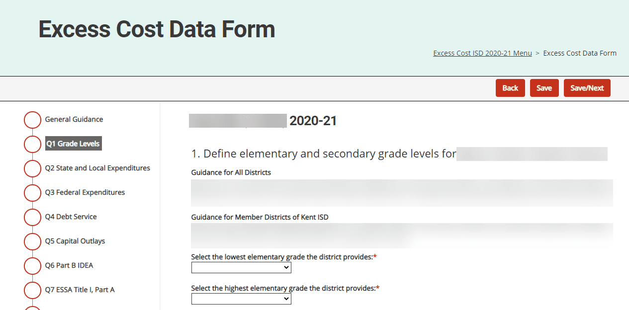 Excess Cost Data Form