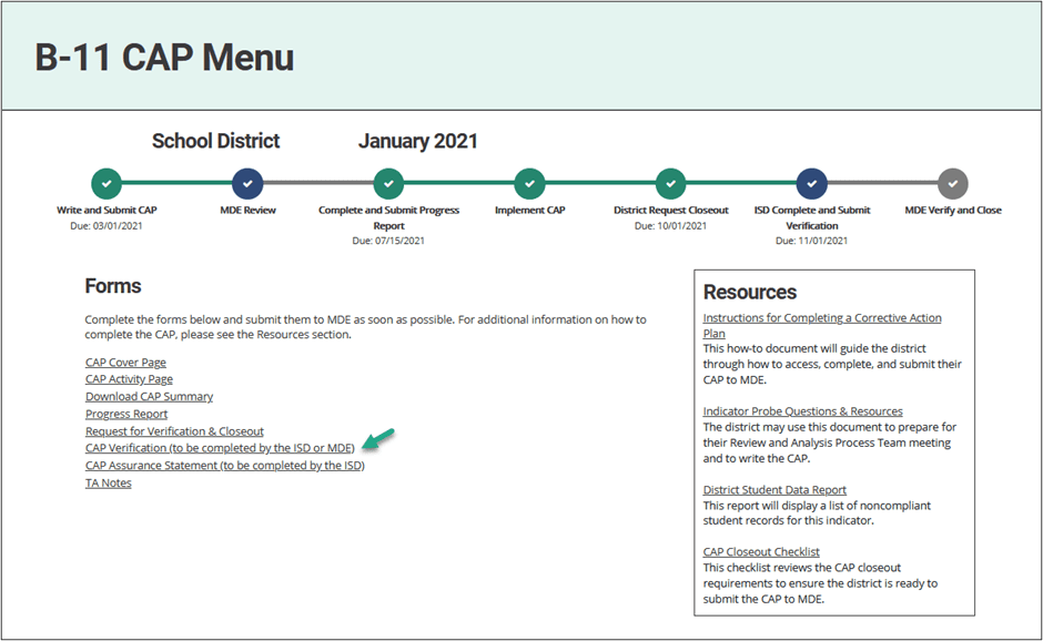 B-11 CAP Menu