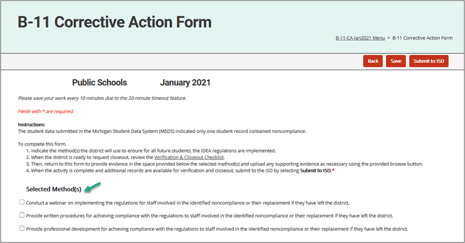 Corrective Action form