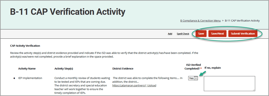CAP Verification Activity Page