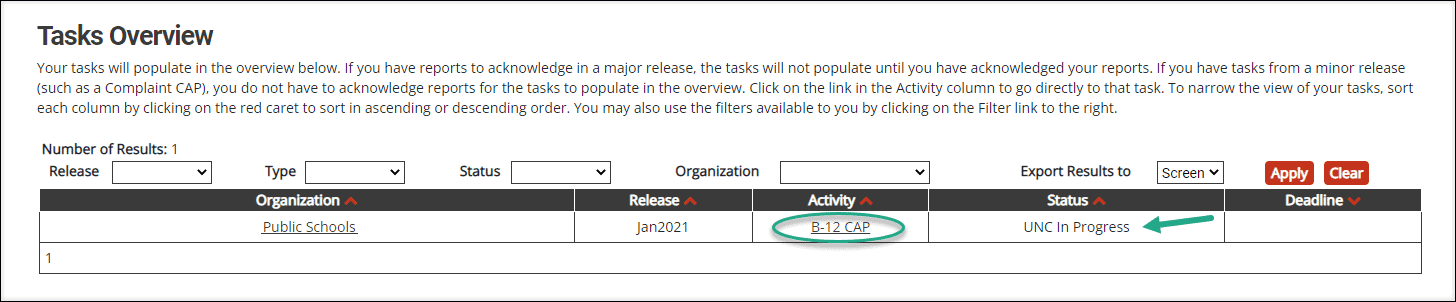 Tasks Overview - UNC