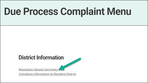 Due Process Complaint Menu
