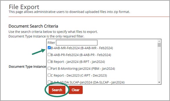 File Export shown with Search button encircled.