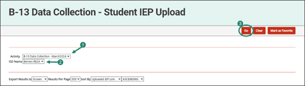 B-13 Data Collection - Student IEP Upload with steps on how to complete.