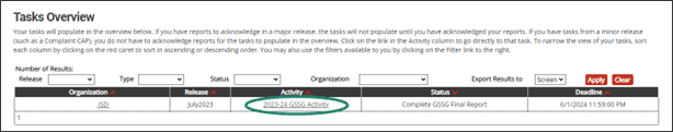 Tasks Overview with 2023-24 GSSG Activity circled.
