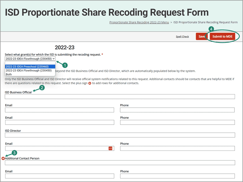 ISD Proportionate Share Recoding Request Form and steps on how to complete.