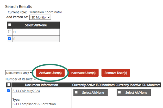 User Management tool with Activate User(s) button circled.