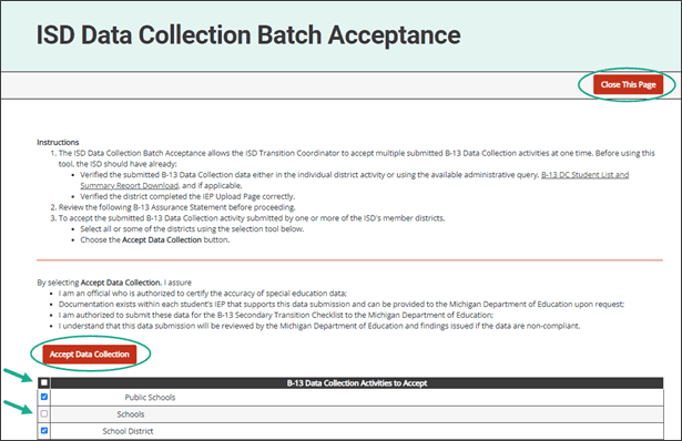 ISD Data Collection Batch Acceptance tool steps