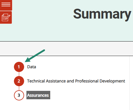 Arrow towards filled in red circle on the left-side of the Justification Form pages.