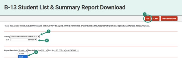 How to export the B-13 Student List & Summary Report Download.