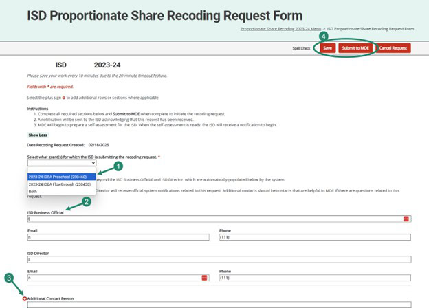 ISD Prop Share Recoding Request Form with steps on what fields to fill in.