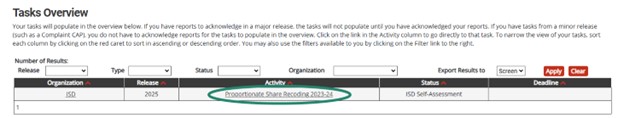 Prop Share Recoding 2023-24 activity on the Tasks Overview.