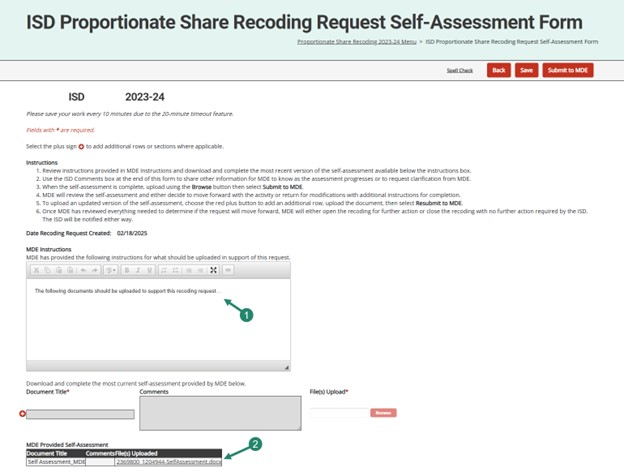 ISD Prop Share Recoding Request Self-Assessment Form