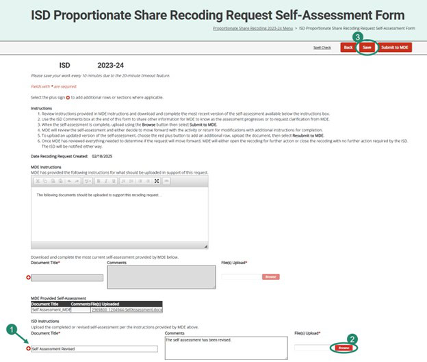 ISD Prop Share Recoding Request Self-Assessment Form with ISD Instructions