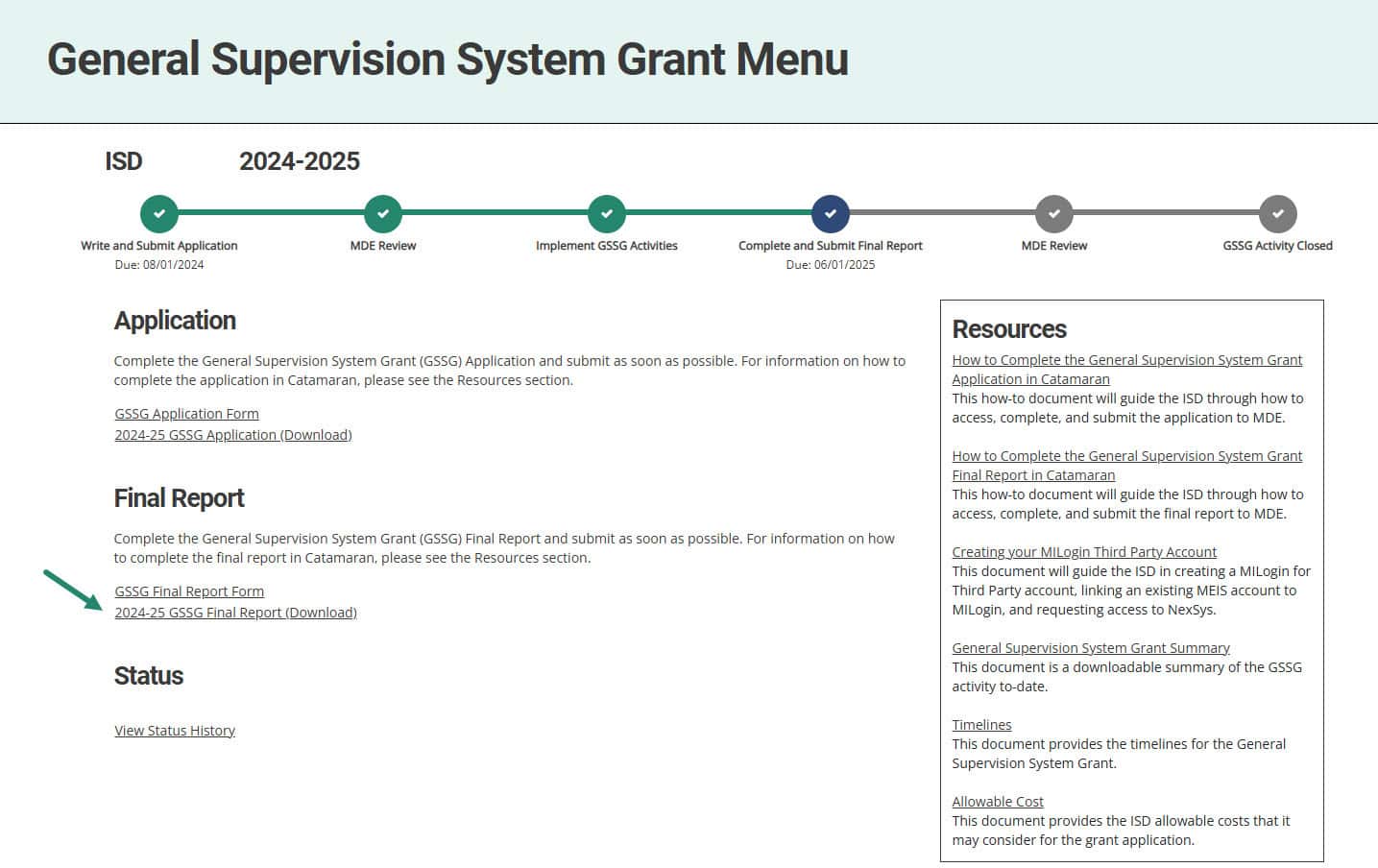 GSSG Final Report Form on the GSSG Menu.