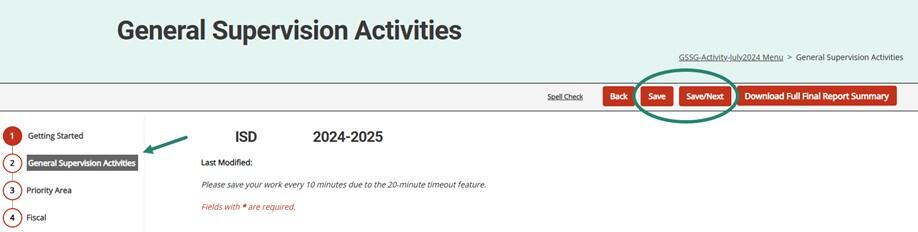 Navigation menu on the left of the final report and Save and Save/Next buttons shown.