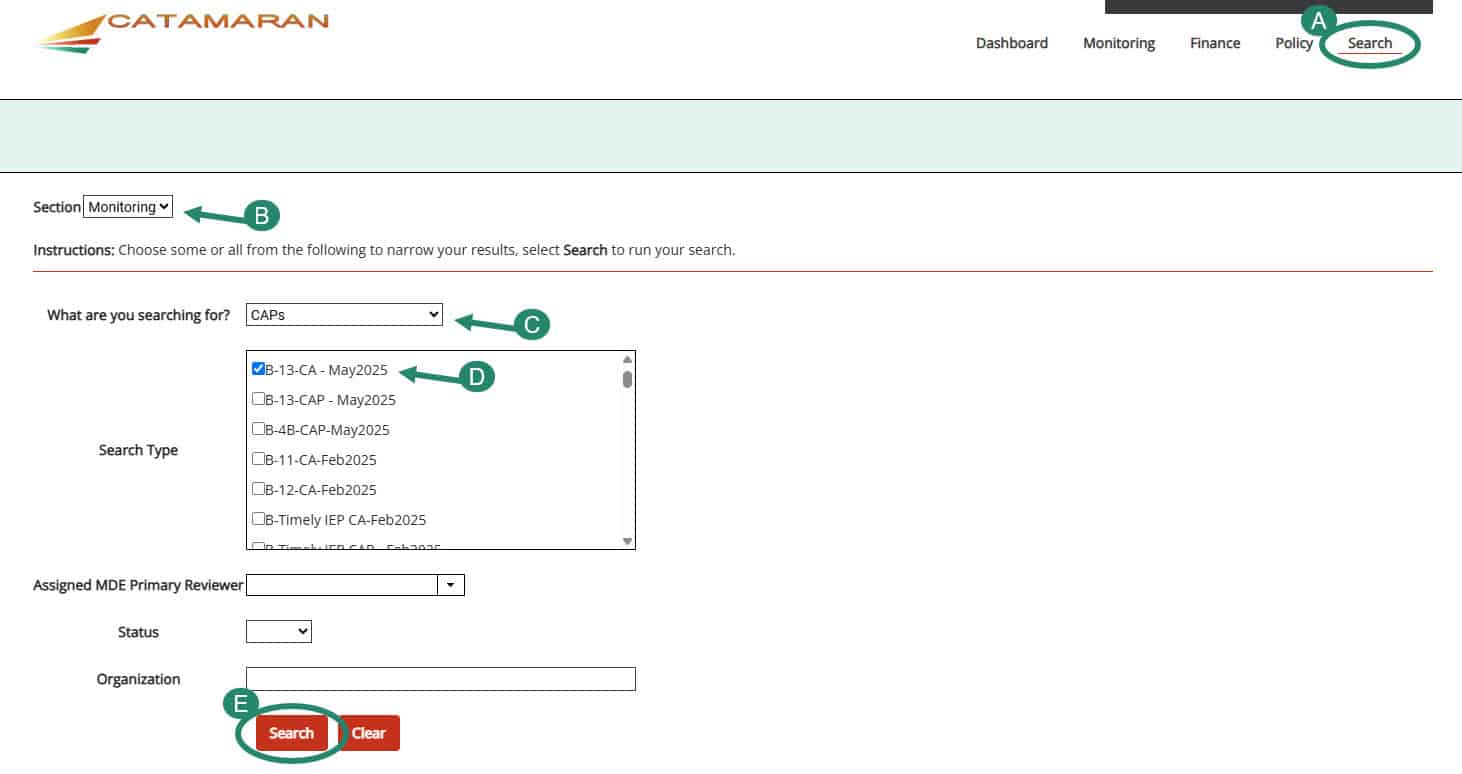 How to search for the B-13 CAP activity through the Search function.